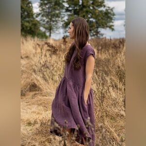 Sustainable 100% Linen Dress Vintage Harvé Bernard  — Lilac with Pockets